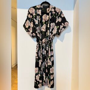 MINKPINK Black Kimono with Pink Floral Design